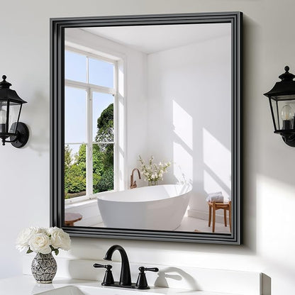 BONEWEI Black Bathroom Mirrors for Wall,30x36 inch Bathroom Mirror Over Sink,Rectangle Metal Framed Vanity Mirror Wall Mounted for Bedroom Living Room,Entryway Hangs Horizontal or Vertical Decor