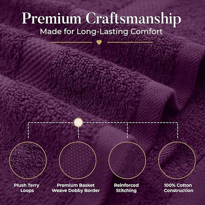DAN RIVER 600 GSM Cotton Large Bath Towels Set of 4, 27 x 54 Inches, Purple | Larger & Lighter Weight Towels for Bathroom - Highly Absorbent & Quick Dry 100% Cotton Bath Towel Set for Home, Spa & Hotel