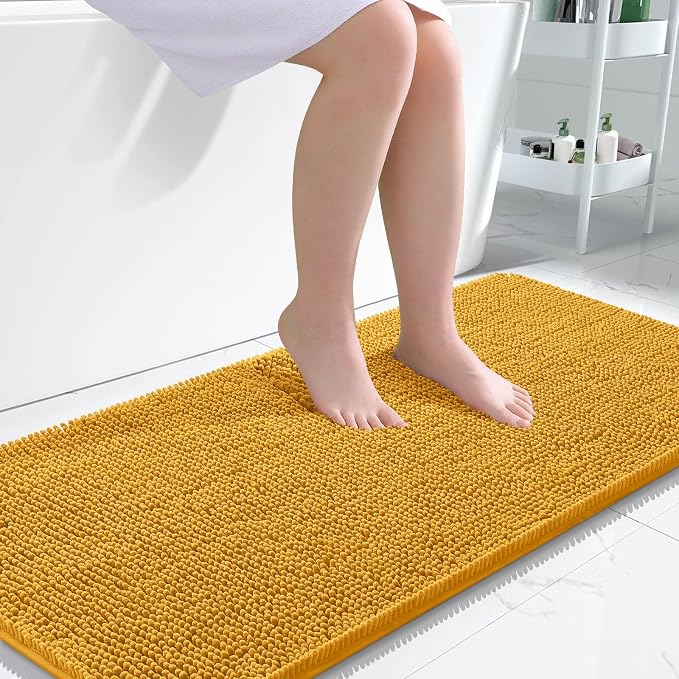 OLANLY Large Bathroom Rugs 50x30, Extra Soft Absorbent Chenille Bath Rugs | Golden Yellow, Quick-Drying Rubber Backing, Washable Bath Mat for Bathroom Floor, Tub and Shower, Home Decor Accessories