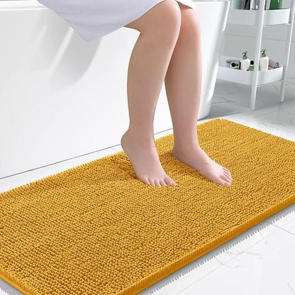 OLANLY Bathroom Runner Rugs 45x27, Extra Soft Absorbent Chenille Bath Rugs | Golden Yellow, Quick-Drying Rubber Backing, Washable Long Bath Mat for Bathroom Floor, Tub and Shower, Home Decor Accessories