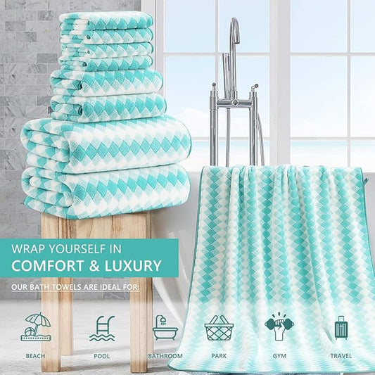 8 Piece Bathroom Towel Set |2 Oversized Bath Towels,2 Hand Towels,4 Washcloths| 600GSM Soft Hotel Towel Set Extra Large Bath Sheet for Bathroom,Highly Absorbent Quick Dry Bath Towel Collections,Teal