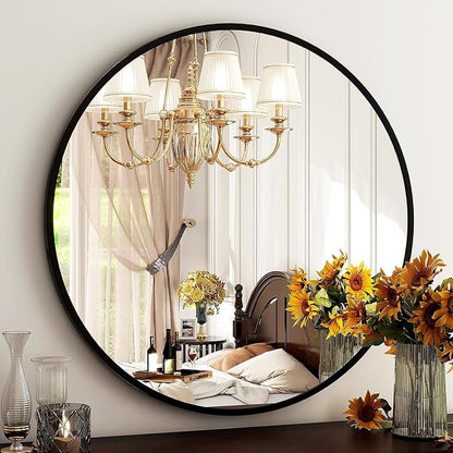 HARRITPURE Round Mirror 30 Black Wall Mounted Circle Mirrors | Vanity Mirror with Aluminum Alloy Frame, Modern Decoration for Bathroom, Living Room, Vanity, Bedroom, Entryway