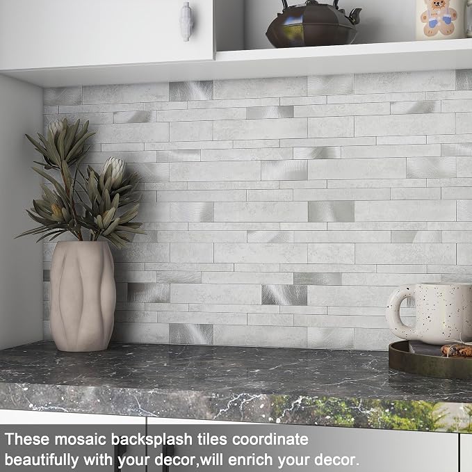 VAOVI Peel and Stick Tile Stone Backsplash for Kitchen Wall(10pcs,C Gray)