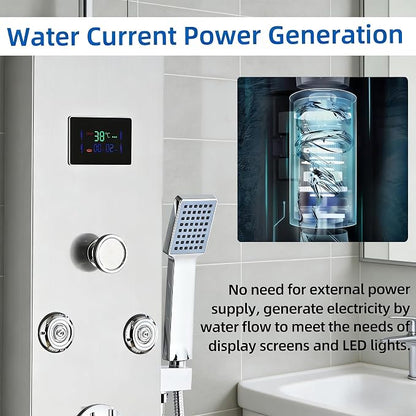 LED 5-in-1 Shower Panel Tower System,Brushed Grey | 304 Stainless Steel Shower Panel Tower Column with Powerful Body Jets, Rainfall, Waterfall,Handheld and Tub Spout