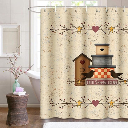 Shower Curtain, for Bathroom Decor 72 x 72 Inch, Country Primitive | Heart Pip Berry Birdhouse Waterproof Polyester Fabric Shower Curtains Set with Hooks