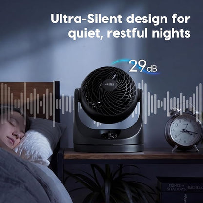 IRIS USA WOOZOO Medium Desk Fan, Oscillating, 112° Tilt, Dorm Office, Black | 36ft Max Air Distance, 244ft² Coverage, 112° Adjustable Vertical Tilt, 29db