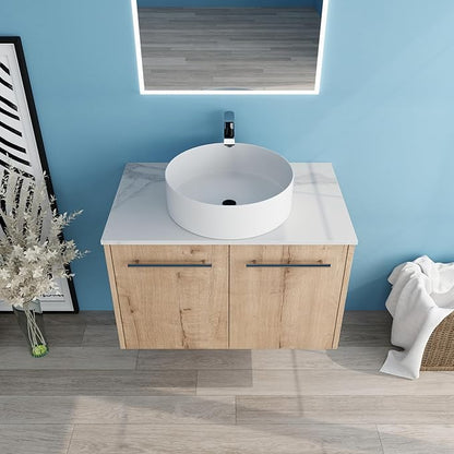 30" Floating Vanity with Sink, 30 Inch Bathroom Vanity with Sink, Modern Plywood Floating Cabinet with Sintered Stone Countertop and White Ceramic Basin, Soft Close Doors