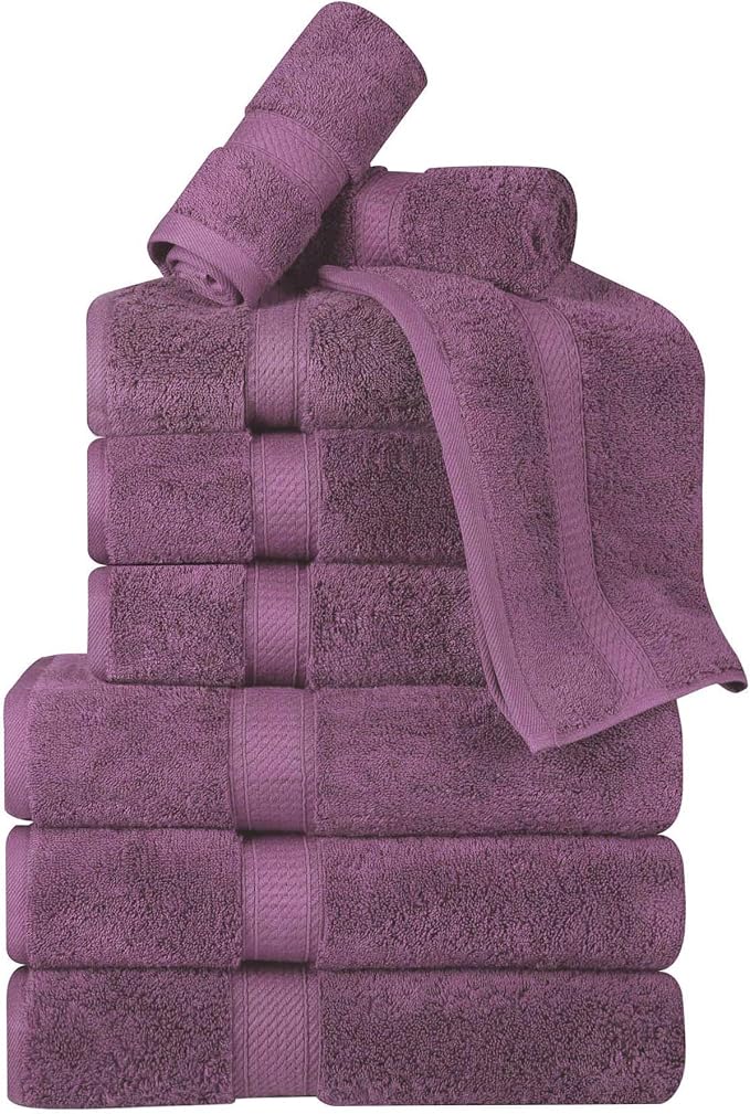 Superior Egyptian Cotton 800 GSM Plush & Absorbent, 9 Piece Set, Plum | Quick Dry, Soft Luxury Towel Set, Bath Essentials, Guest Bath, Spa, 3 Bath, 3 Hand, 3 Face Towel, Madeline Towels