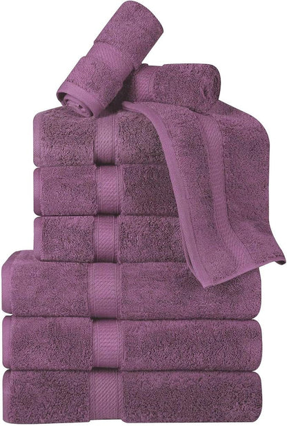 Superior Egyptian Cotton 800 GSM Plush & Absorbent, 9 Piece Set, Plum | Quick Dry, Soft Luxury Towel Set, Bath Essentials, Guest Bath, Spa, 3 Bath, 3 Hand, 3 Face Towel, Madeline Towels