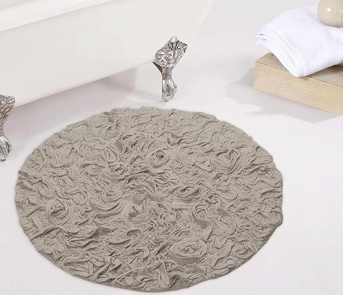 Home Weavers Bell Flower Collection 100% Cotton Tufted Bath Rugs, Extra Soft and Absorbent Bath Rugs, Non-Slip Bath Mats, Machine Washable, Bath Mats for Bathroom Floor and Tub, 30" Round, Linen