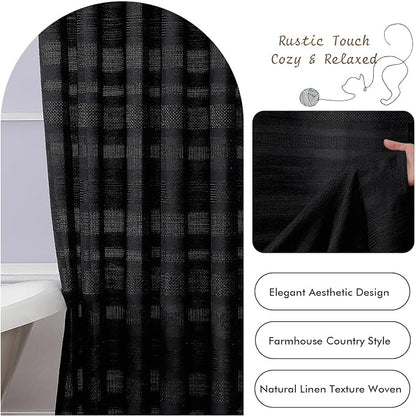 Extra Long Boho Stripe Shower Curtain 84 Inch Long, Modern Farmhouse Heavy Duty Linen Textured Soft Fabric, Rustic Country Cloth Shower Curtain with Tassel for Bathroom Hotel, 72Wx84L, Black