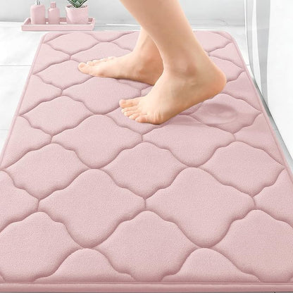 OLANLY Memory Foam Bath Mat Rug 30x20, Ultra Soft and Absorbent Bathroom Rugs, Non-Slip, Comfortable, Machine Washable Bath Carpet for Bathroom Floor, Tub, Shower and Home Decor Accessories, Pink