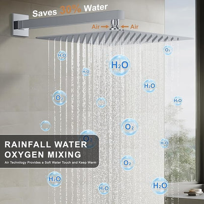 Rain Shower System 12" & 6" Dual Shower Heads, Wall Mount Shower Faucet Set | Ideal for bathroom remodels and upgrades with 12" rain shower, 6" angled shower, handheld spray and complete valve kit.