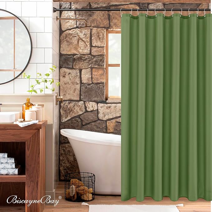 Fabric Shower Curtain Liner 72x72 Inch-Sage Standard Size Shower Liners | Hotel Quality Water Resistant Shower Liners for Bathroom-Machine Washable Cloth Polyester Bath Curtain-Rental Apartment Home