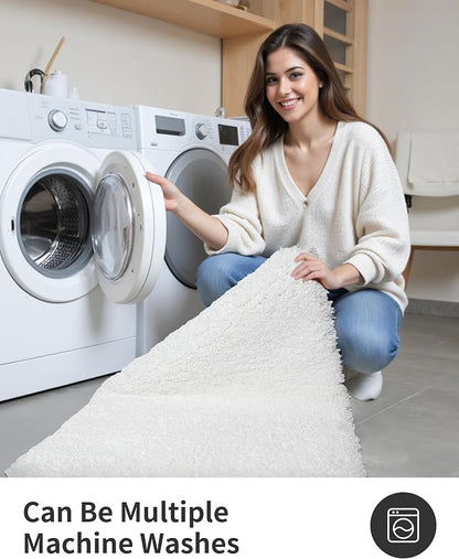 ILANGO White Toilet Rugs U Shaped 22" × 24" Non Slip & Super Absorbent Extra Thick Soft, Washable Bath Mats for Bathroom Floor, Microfiber Plush Shaggy Contour Bath Rugs for Toilet,Dry Quick