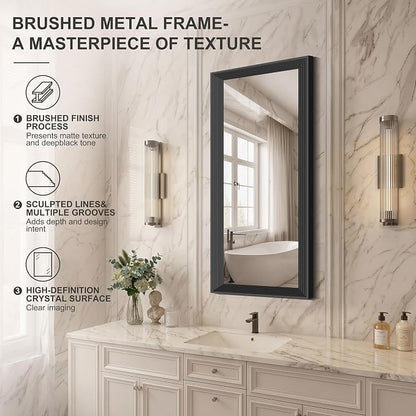 DESBING 20"x48" Black Bathroom Mirrors for Over Sink | 3MM Tempered Glass, Metal Frame, Rectangle Vanity Wall Mirror for Bathroom, Living Room, Bedroom, Horizontally or Vertically