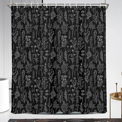 Coxila Vintage Floral Shower Curtain Extra Long Black Flower Rustic Farmhouse Retro Spring Botanical Nature Country Black Boho Cute Wildflower Bathroom 72 x 84 Inch Polyester Fabric 12 Pack Hooks