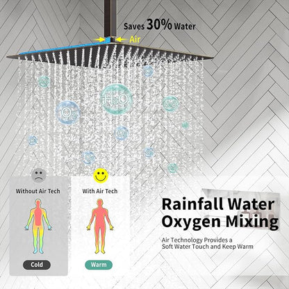 SR SUN RISE 16 Inches Oil Rubbed Bronze Shower Faucets Sets Complete Bathroom Rain Mixer Shower System Ceiling Mounted Rainfall Shower Head System (Contain Shower Faucet Rough-In Valve Body and Trim)
