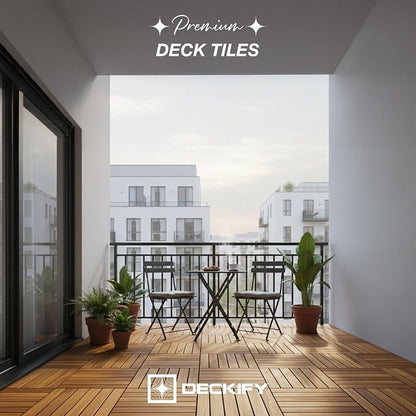 Acacia Interlocking Deck Tiles Outdoor Waterproof, Golden Teak Striped | Natural Acacia Wood, Raised Base Drainage, Non-Slip Grip, 490 lb Capacity, Oil-Rubbed Finish,Easy Clean,Tool-Free