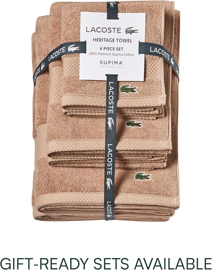 Lacoste Heritage 100% Supima Cotton Tub Mat, Sand, 21" x 31" – Highly Absorbent & Quick Drying, Premium Super Soft Bath Towel, Bathroom Essential, Gift for All Occasions, Machine Washable