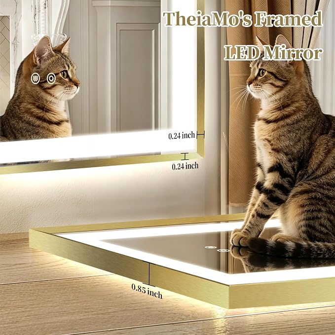 Arched LED Bathroom Mirror, 48"x24" Arch Backlit Vanity Mirror with Lights, Frontlit, Dimmable, 3 Colors, Memory Function, Anti-Fog Smart Mirror, Shiny Gold Frame, Shatterproof, UL Listed