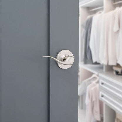 Kwikset Tustin Dummy Door Handle, Single Sided Lever for Closets, French Double Doors, and Pantry, Satin Nickel Non-Turning Right Handed Interior Push/Pull Lever, with Microban Protection