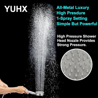 All Metal Shower Head with Handheld - 72" Long Hose, High Pressure Sprayer | Hand HeId Showerhead Spray, Solid Outdoor Showerheads and Brass Holder, Brushed Nickel