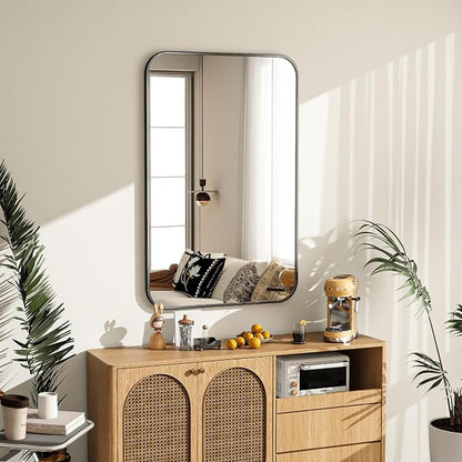 20x28 Inch Black Bathroom Vanity Mirror for Over Sink | Rectangle Wall Mirror for Bathroom with Round Corner, Hangs Horizontally Vertically for Living Room, Bedroom as Home Decor