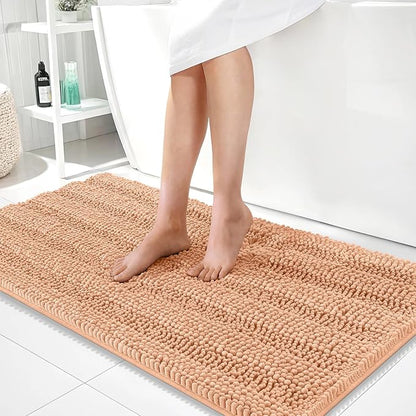 OLANLY Thick Bathroom Runner Rugs 44x24, Soft Chenille Bath Rugs, Peach | Absorbent Striped, Rubber Backing, Machine Wash, Long Bath Mats for Bathroom Floor, Tub and Shower, Home Decor Accessories
