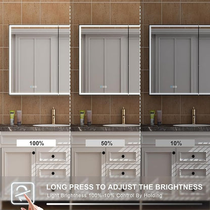 48" X 30" LED Mirrored Medicine Cabinet, Medicine Cabinets with Lights for Bathroom, Defogging Function Mirror Cabinet, Bathroom Medicine Cabinet with USB Port & Outlet, Double Opening Doors
