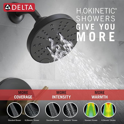 Delta Nicoli 14 Series H2Okinetic Shower Faucet Set, Matte Black/ Brushed Gold Shower Head and Handle Set, Valve Trim Kit, Matte Black/ Champagne Bronze 142749-GZ (Shower Valve Included)