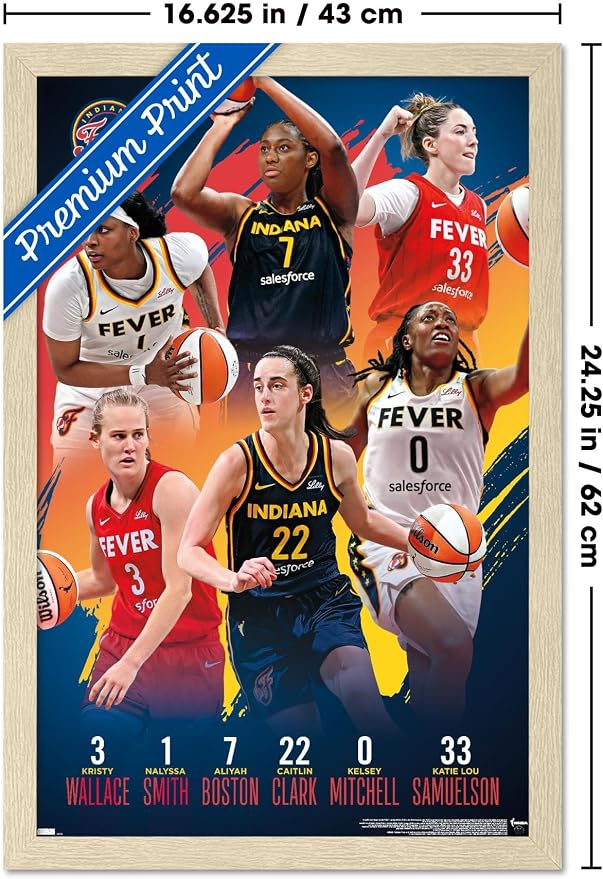 Trends International WNBA Indiana Fever -Team 24 Wall Poster, 22.4L x 14.7W, Blonde Framed Version