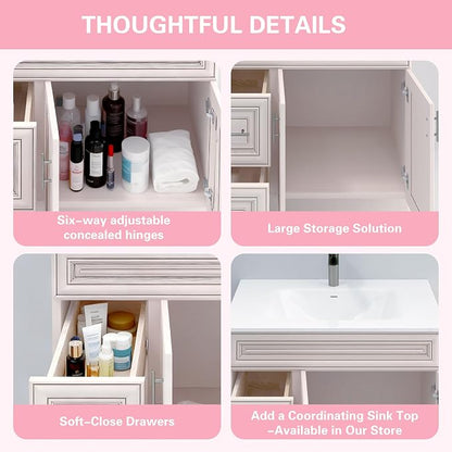 36" Antique White Bathroom Vanity Base – Ready-to-Assemble Sink Cabinet with Drawers, Freestanding Bathroom Vanity Base Only, No Top or Sink