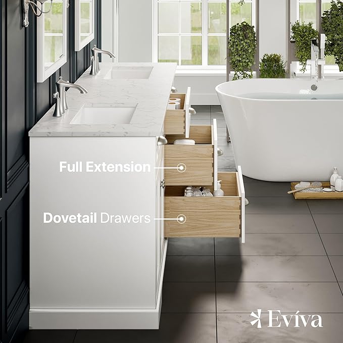 Eviva Epic 72 in. White Double Sink Bath Vanity with Carrara Quartz Top