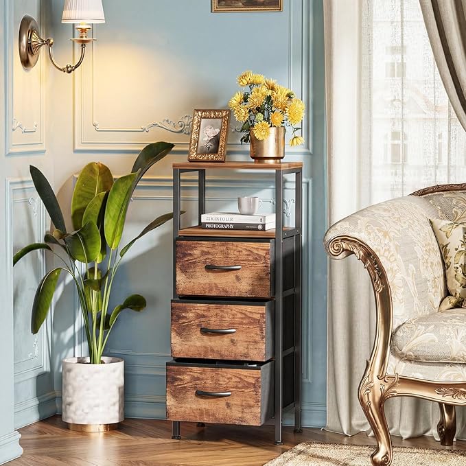 4-Tier Bathroom Floor Cabinet - Free-Standing Corner Storage Organizer, Rustic Brown Narrow Bathroom Storage Cabinet for Living Room, Bathroom