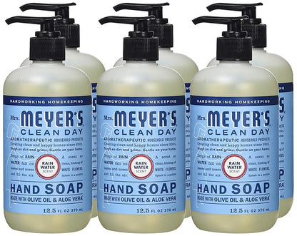 MRS. MEYER'S CLEAN DAY Hand Soap, Made with Essential Oils, Rain Water, 12.5 fl. oz - Pack of 6