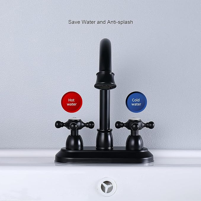 4-Inch Bathroom Sink Faucet Matte Black, Vintage 2-Handle Centerset Vanity Faucet for Bathroom Sink
