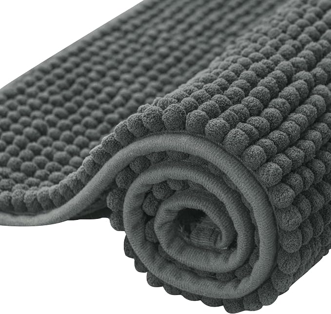 SUBRTEX Bathroom Rugs, 20" x 32" Chenille Bath Rug Soft Short Plush Bath Mat Soft Shower Mat Water Absorbent Shower Mat Quick Dry Machine Washable, Gray