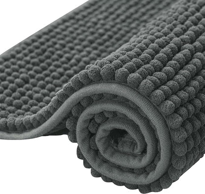 SUBRTEX Bathroom Rugs, 20" x 32" Chenille Bath Rug Soft Short Plush Bath Mat Soft Shower Mat Water Absorbent Shower Mat Quick Dry Machine Washable, Gray