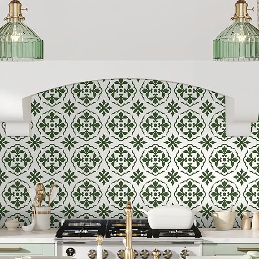 MORCART 20PCS 7.87" x 7.87" Peel and Stick Floor Tile, Green Retro Design | Self-Adhesive DIY Vinyl Flooring, Removable and Waterproof Tile Sticker for Bathroom, Kitchen, Wall, Bedroom, Stairs