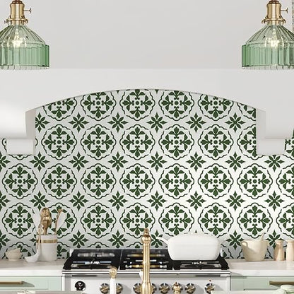 MORCART 20PCS 7.87" x 7.87" Peel and Stick Floor Tile, Green Retro Design | Self-Adhesive DIY Vinyl Flooring, Removable and Waterproof Tile Sticker for Bathroom, Kitchen, Wall, Bedroom, Stairs