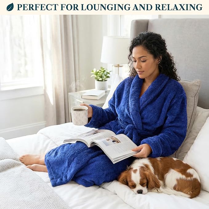 PAVILIA Premium Womens Plush Soft Robe Fluffy, Warm, Fleece Sherpa Shaggy Bathrobe