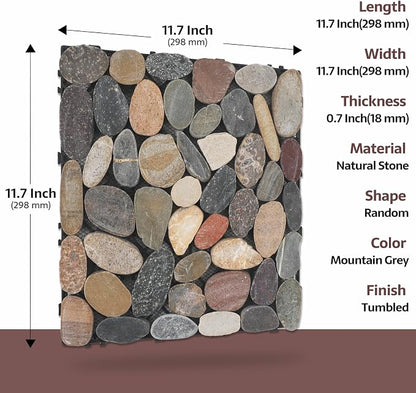 Pebble Tile, Natural Stone Paver Tile, Mountain Grey 4 Sheets | Interlocking Deck Tiles for Patio,Outdoor and Indoor Floor Tiles for Porch Poolside