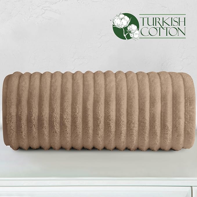 Elegant Comfort 100% Turkish Cotton Corduroy Ribbed Luxury Jumbo Bath Towel Ultra Soft - 35 x 70 Inch - Luxury Spa Premium Hotel Quality Highly Absorbent and Quick Dry Large Bath Towel, Taupe