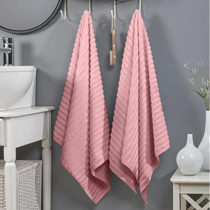 Elegant Comfort 100% Turkish Cotton Corduroy Ribbed Luxury Soft 2 Pack Bath Towels 27 x 54 Inch - Ultra Plush, Absorbent, Quick Dry, Hotel Spa Quality Towels for Bathroom Essentials, Dusty Rose