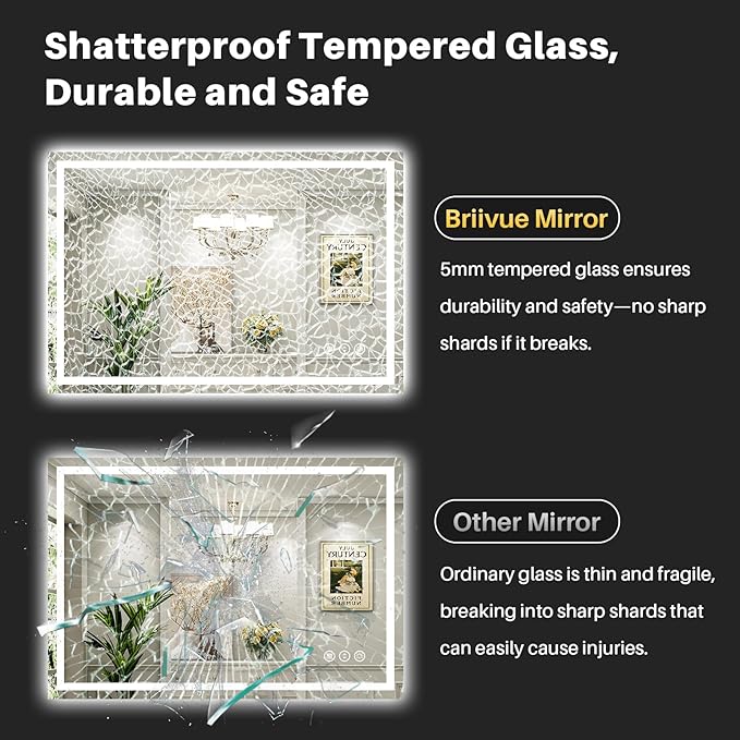 72x40 Inch LED Bathroom Mirror with Lights, Backlit & Front Lit, Anti-Fog Lighted Bathroom Vanity Mirror for Wall, Memory Function, Dimmable, HD Tempered Glass, Shatter-Proof