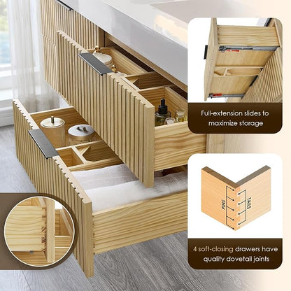 60 Inch Floating Sink Bathroom Vanity Wall Mount Double Vanities with Top | Pre-Assembled, Sturdy Solid Wood, Modern Vanity, Ceramic Sink, Large Storage Cabinet, Soft Closing Doors, Dovetail Drawers