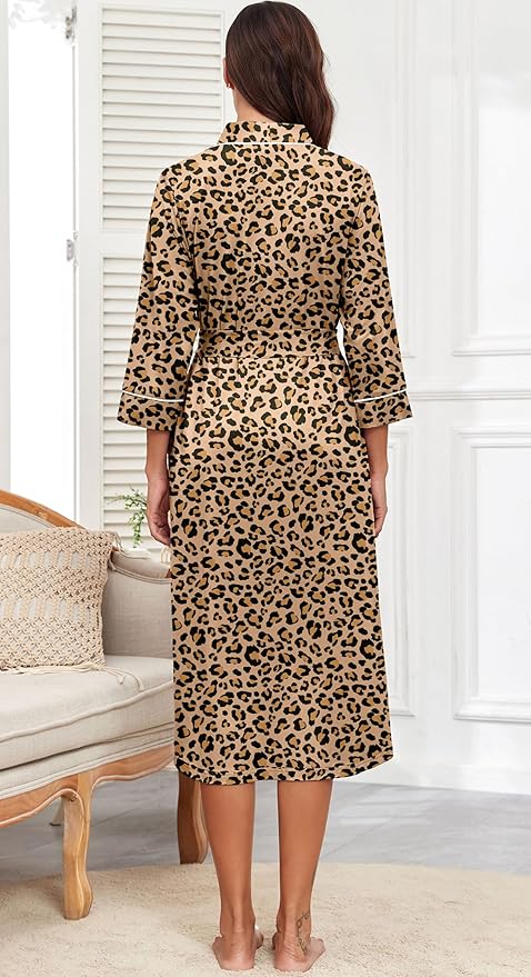 PrinStory Womens Robe Long Knit Bathrobe Lightweight Soft Robes Ladies Bath Robe