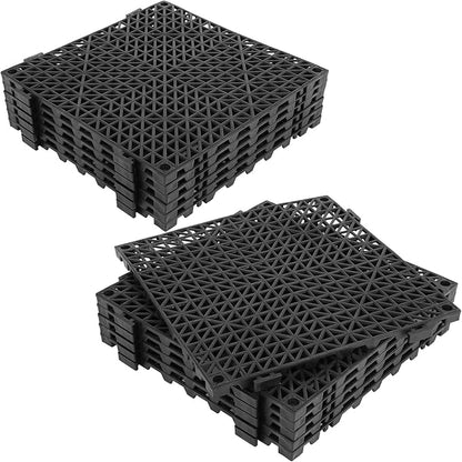 FAHKNS 12 PCS Interlocking Drainage Mat, 12“x12” Drainage Tiles Interlocking, PVC Non-Slip Splicing Interlocking Floor Tiles for Bathroom, Kitchen, Swimming Pool, Garden, Black