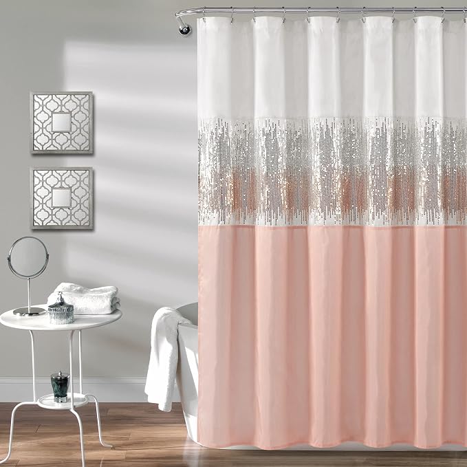 Lush Decor Night Sky Shower Curtain, Single, 72" W x 72" L, Black - Sequin Shower Curtain - Sparkly Color Block Bath Curtain - Modern Glam Bathroom Decor